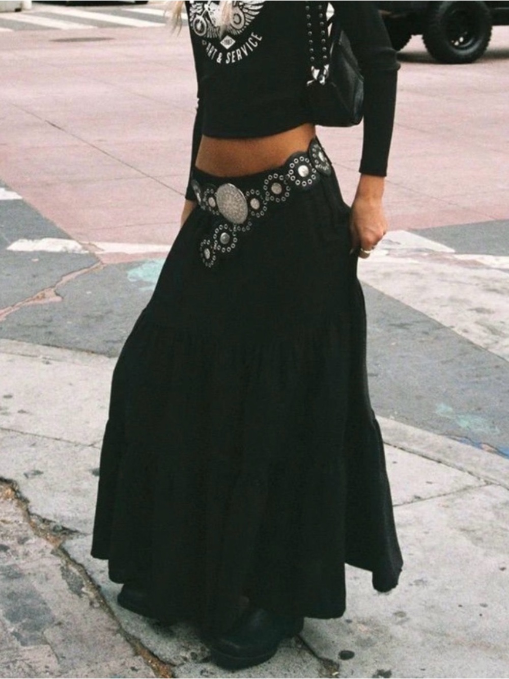 Princess Polly Black Maxi Tiered Boho Skirt